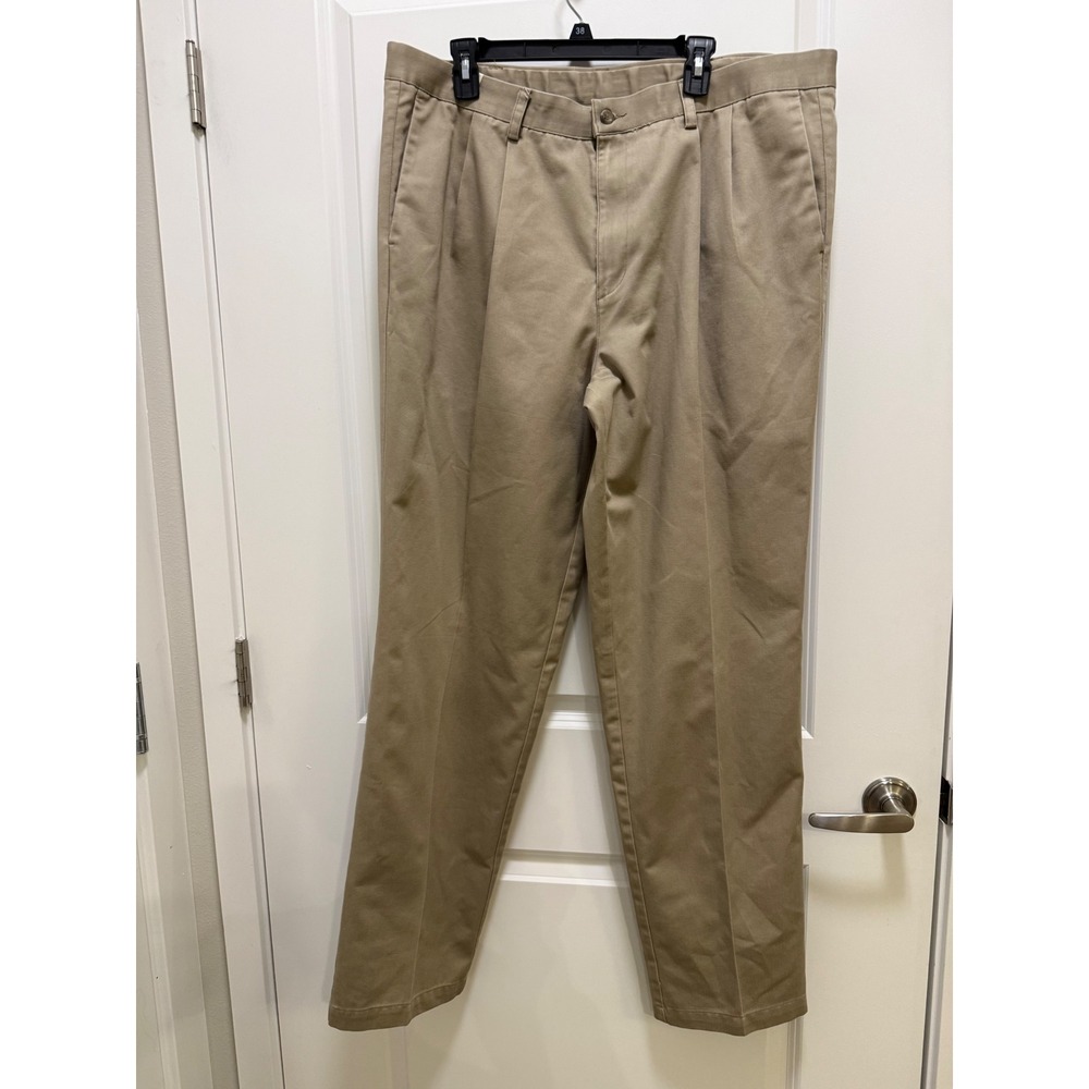 Dockers Individual Fit Mens 40x34 Tan Pleated‎ Chino Khaki Pants Straight Leg